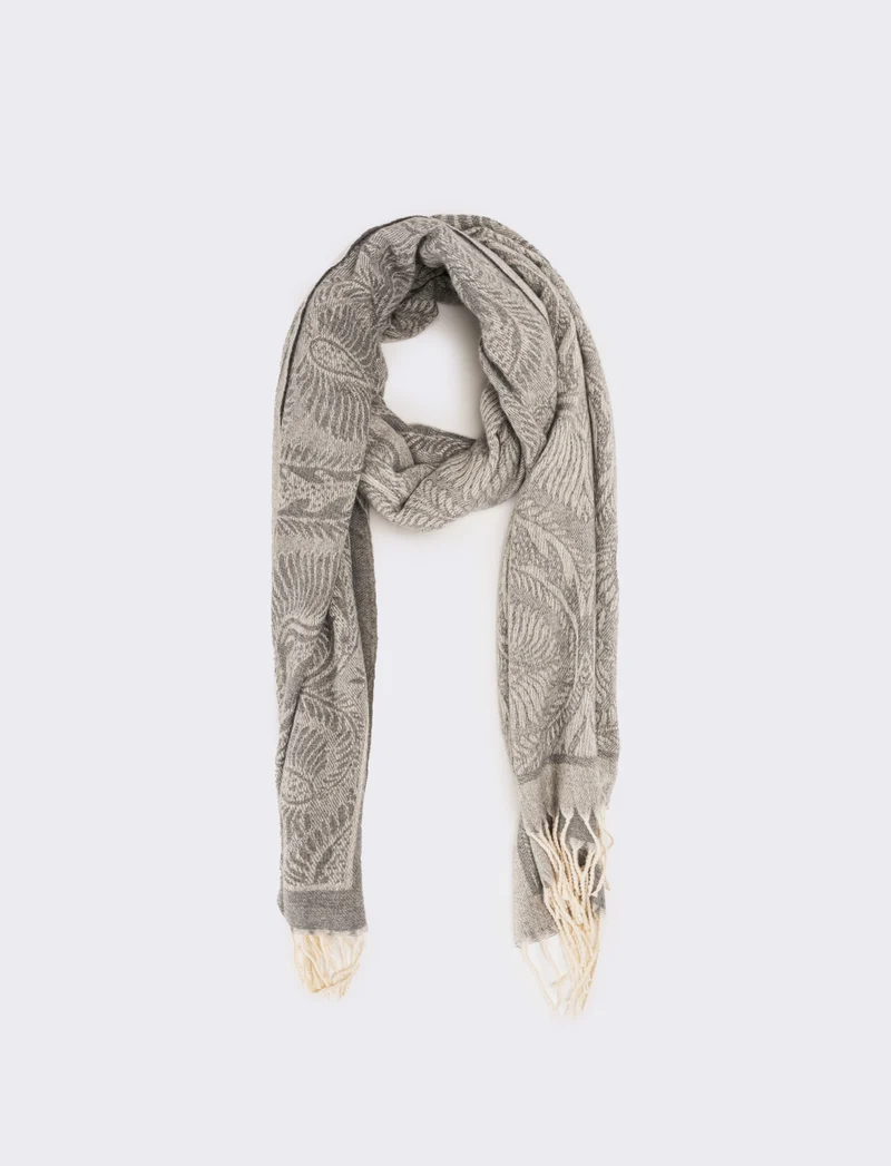 Sciarpa stampa paisley con frange - Grigio