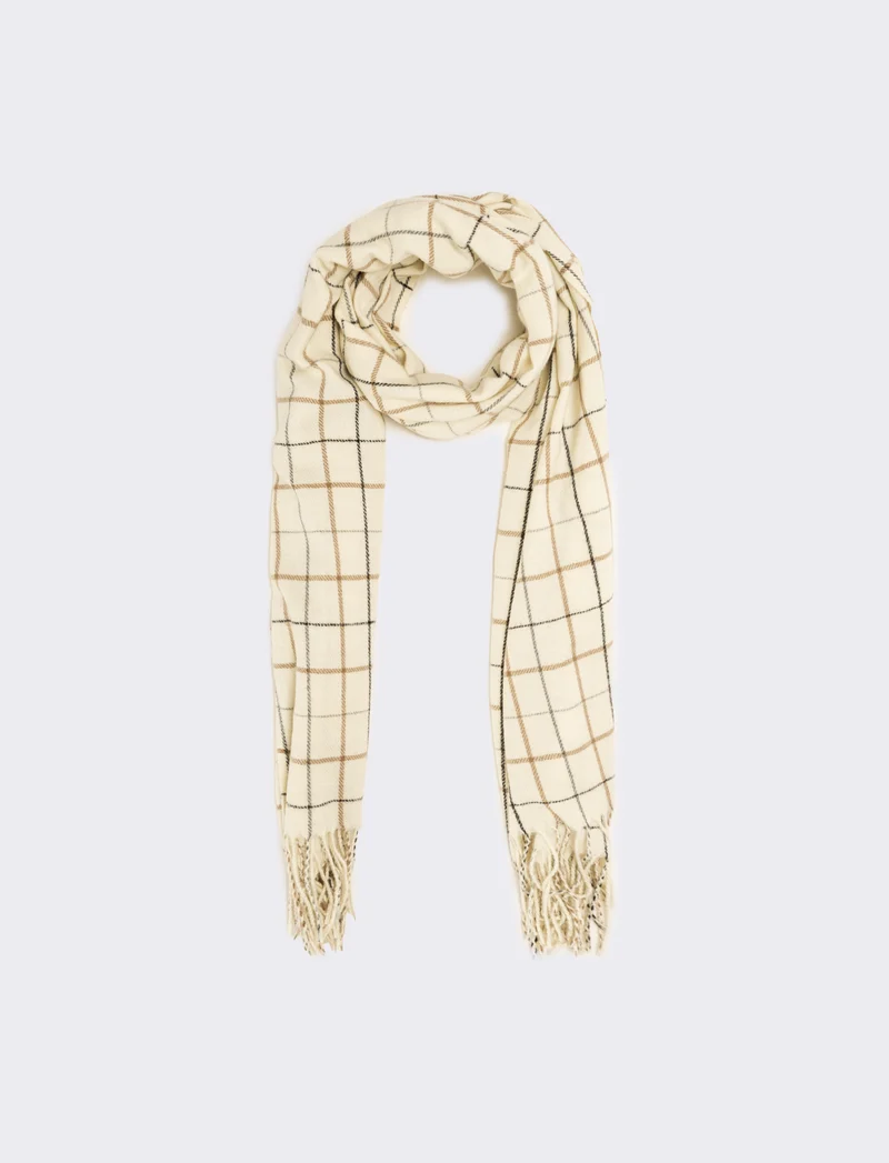Sciarpa quadri con frange peso medio uomo - Beige