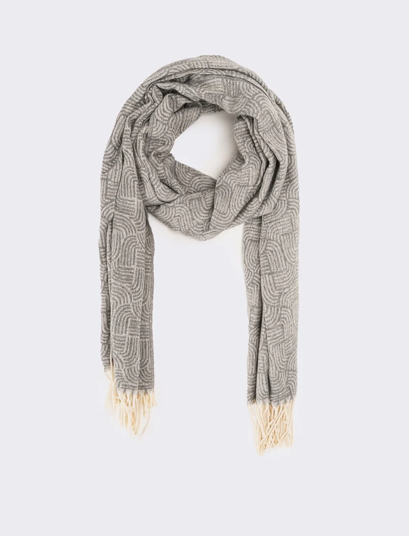 Sciarpa uomo stampa geometrica con frange - Grigio