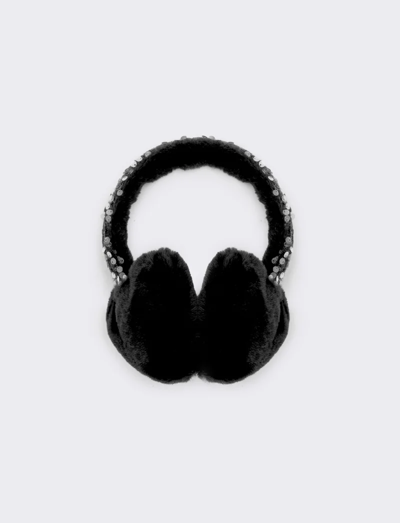 Copriorecchie cuore con paillettes - Nero