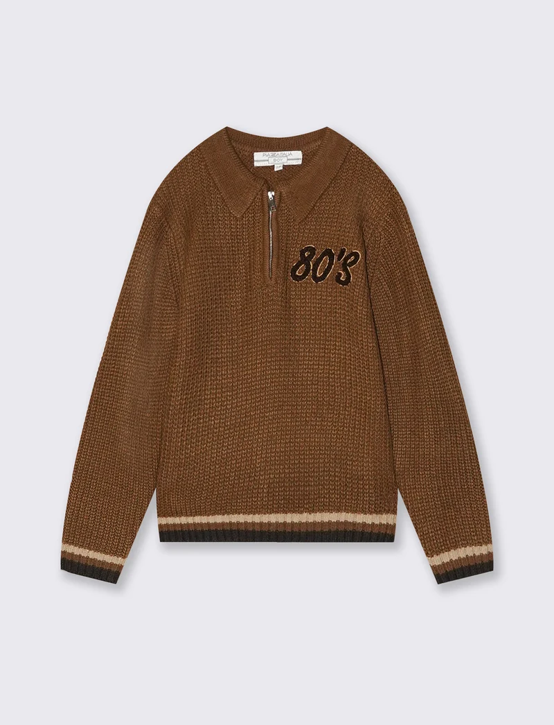 MAGLIA CON ZIP - Marrone tabacco