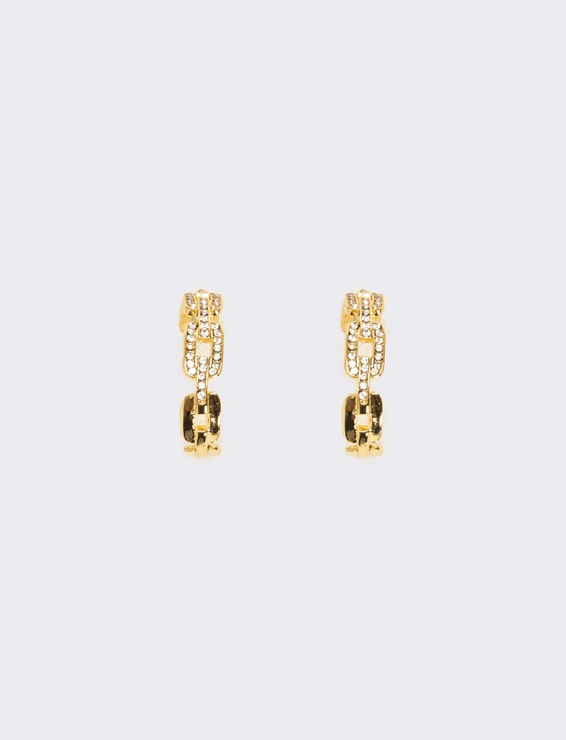 Orecchini cerchi catena con strass - Oro
