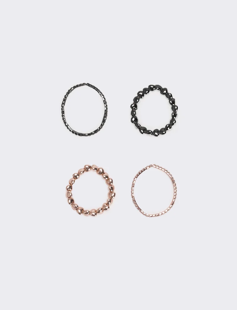 4 bracciali elastici con strass - Oro rosa