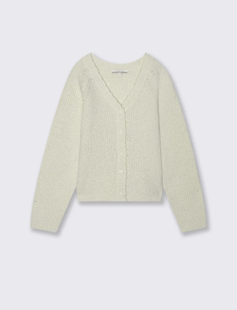 Cardigan manica raglan in morbida maglieria con filato metallizzato. - Bianco sporco