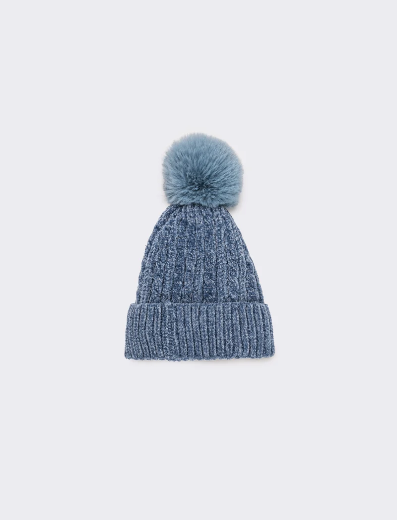 Cappello in lurex con pon pon - Denim