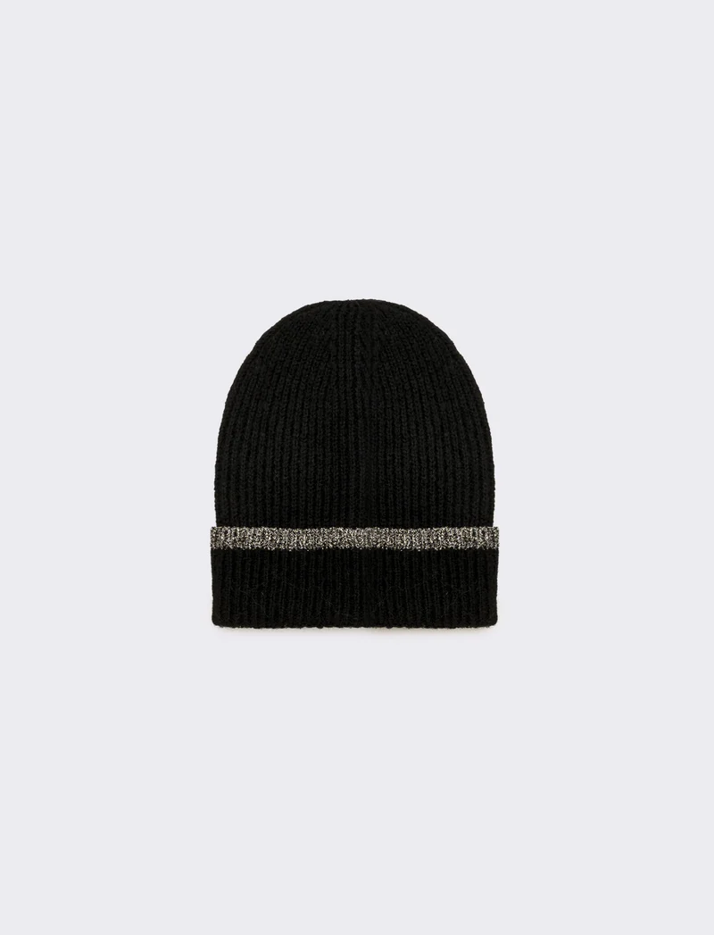 Cappello donna cuffia con riga lurex - Nero