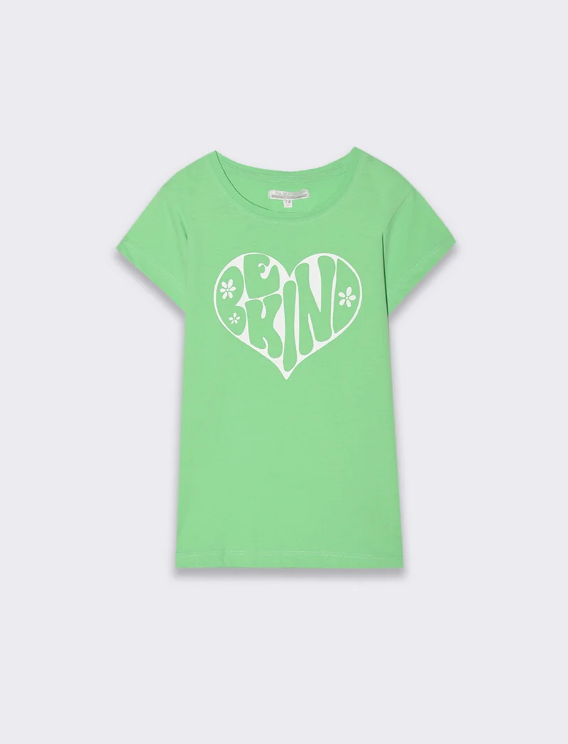 T-shirt da bambina con stampa monocolore - Verde