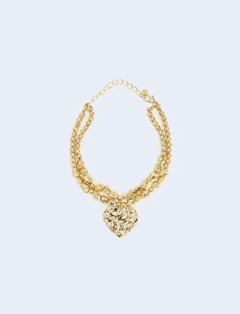 Bracciale con perle e cuore martellato - Oro