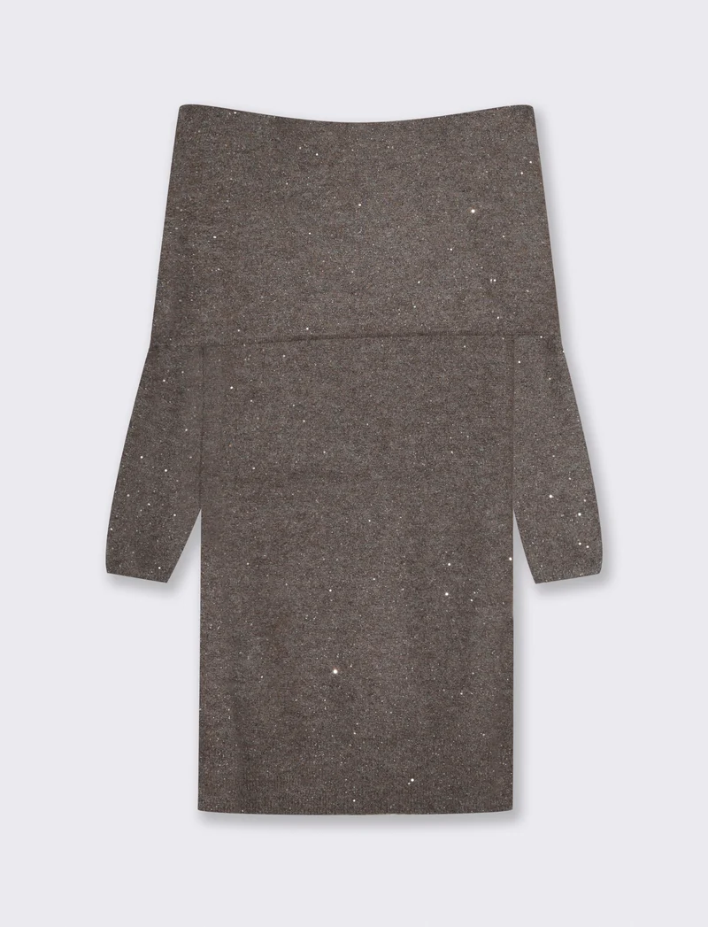VESTITO OFF SHOULDER - Grigio tortora