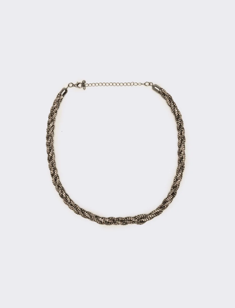 Collana a treccia con strass - Nero