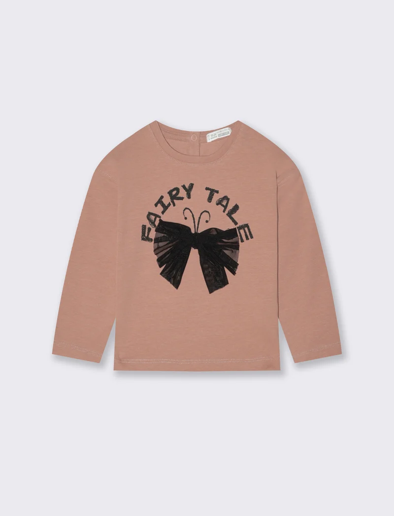 T shirt con grande applicazione e stampa - Rosa
