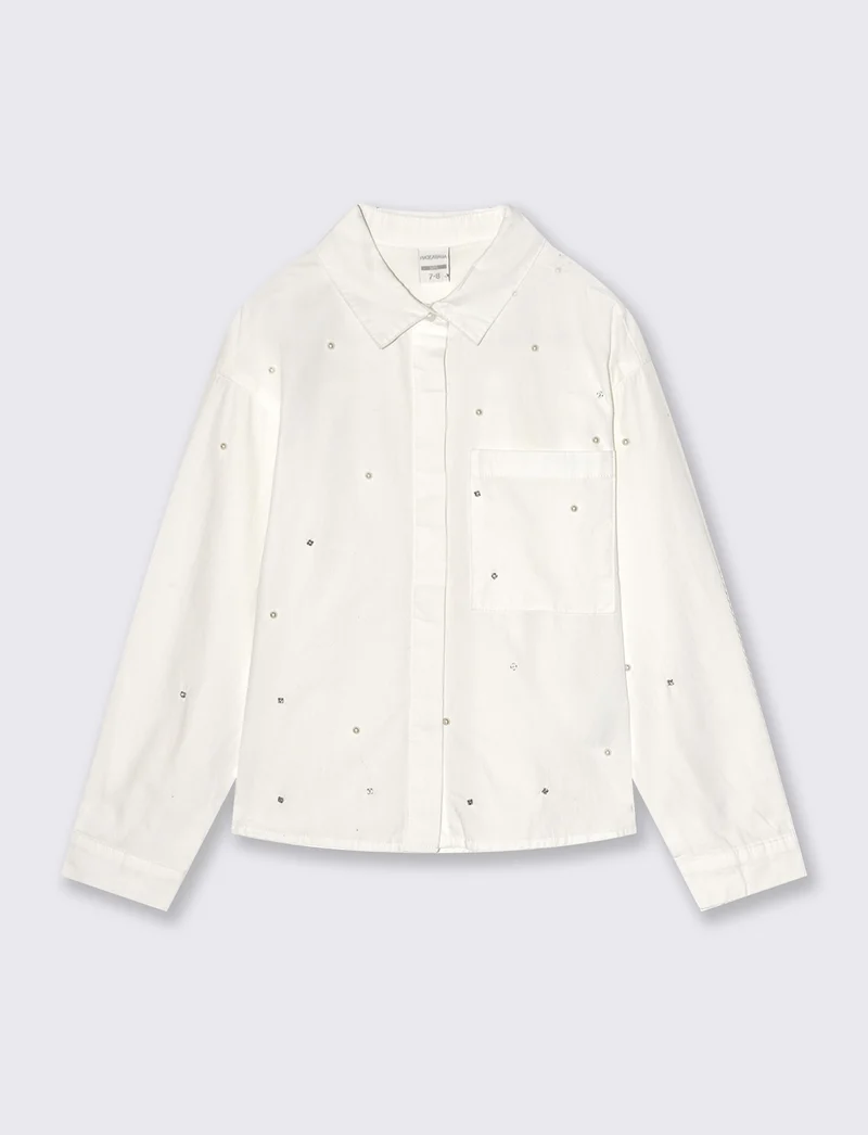 Camicia in cotone manica lunga. - Bianco latte