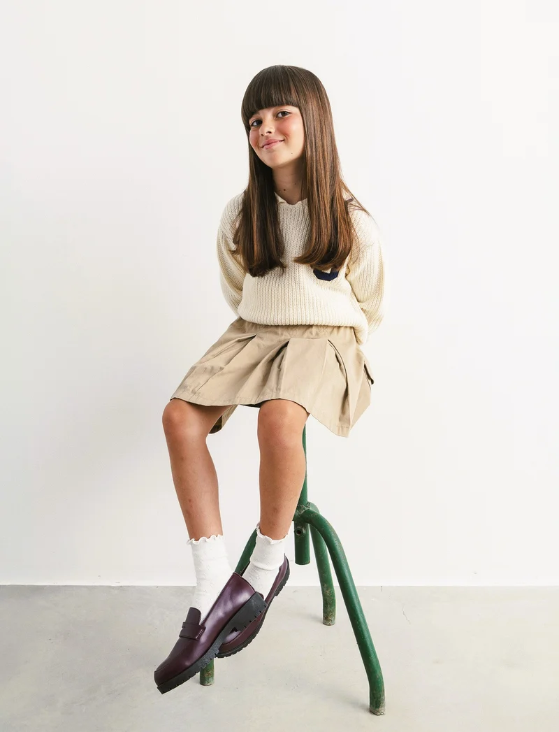 Gonna con piegoni e tasche laterali - Beige