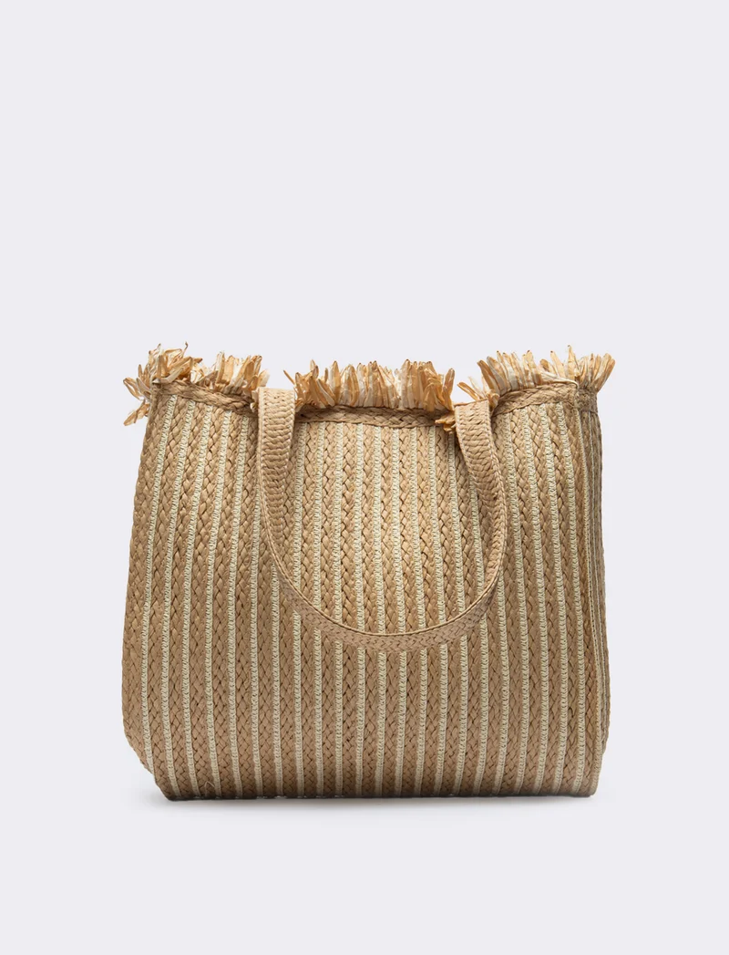 Shopping grande in carta con frange - Marrone