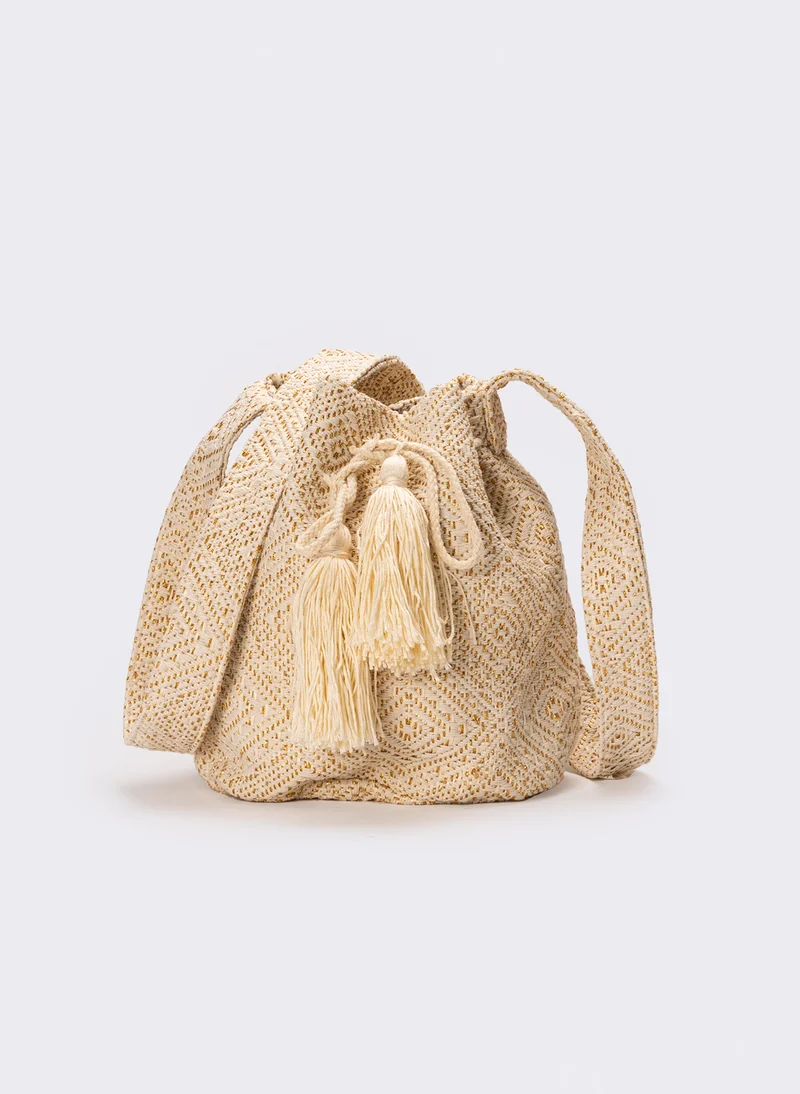 Tracolla donna in secchiello con nappa - Beige