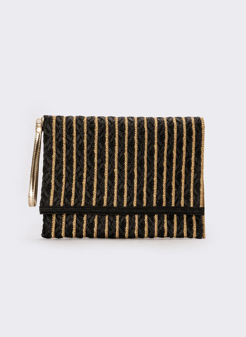 Pochette donna in carta con maniglia e tracolla - Nero