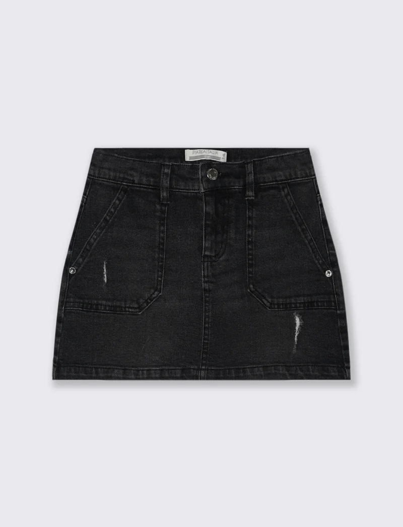 Minigonna elasticizzata in denim. - Nero