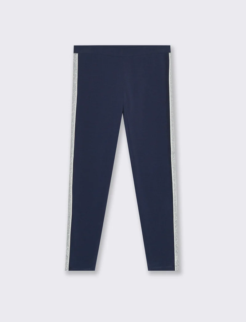 Leggings in cotone elasticizzato con banda laterale. - Blu