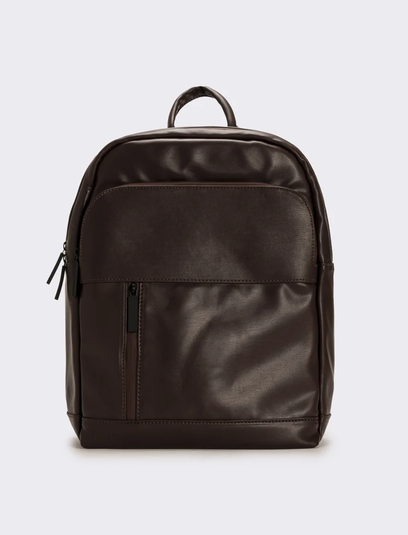 Zaino uomo in pvc con zip - Marrone