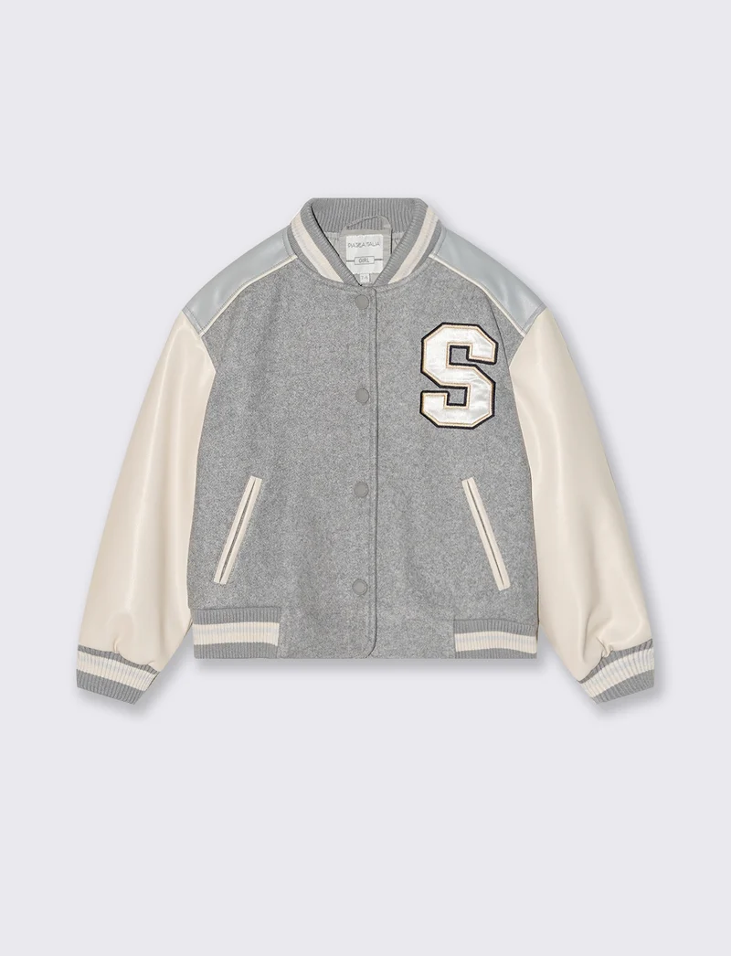 Giubbotto stile college con patches - Grigio mel.