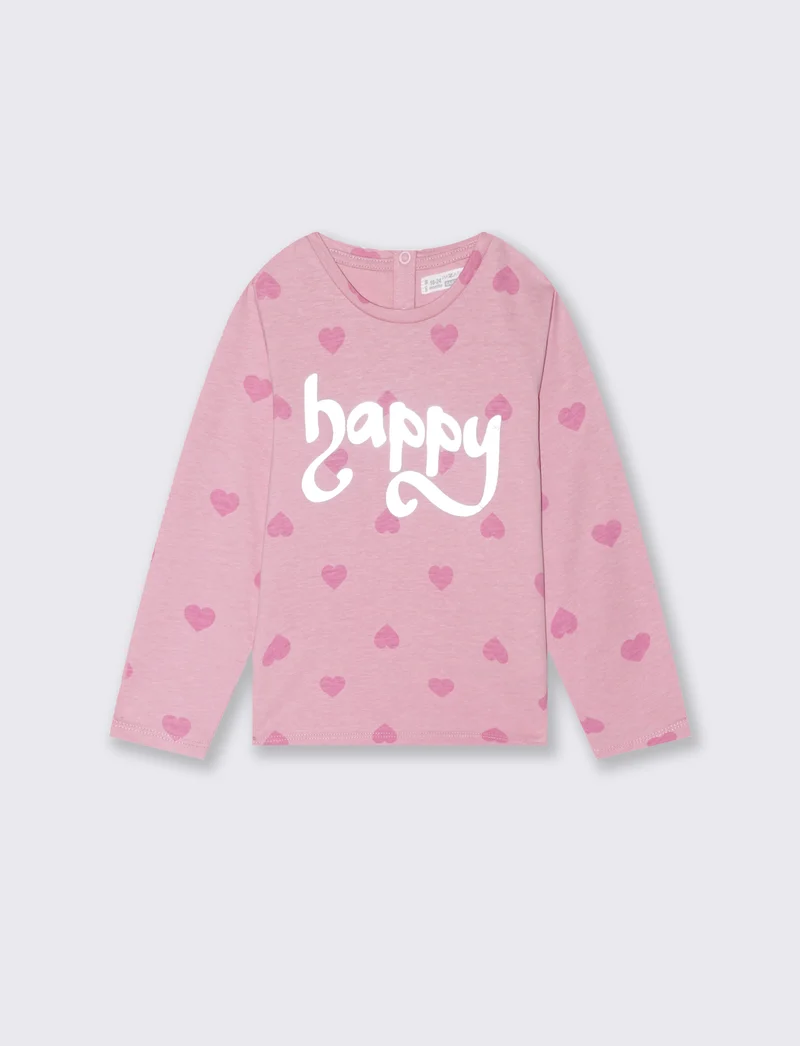 T shirt con fantasia e stampa - Rosa