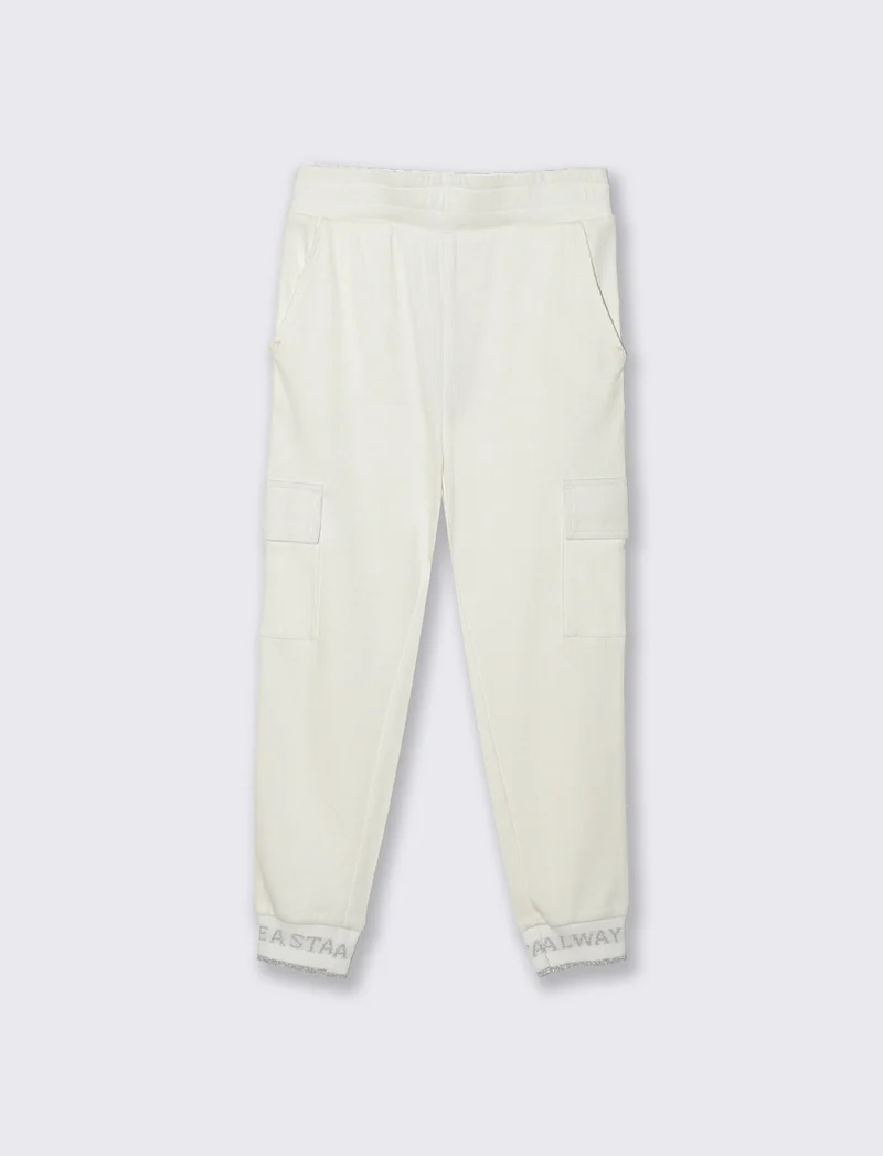 Jogger in costina - Bianco sporco