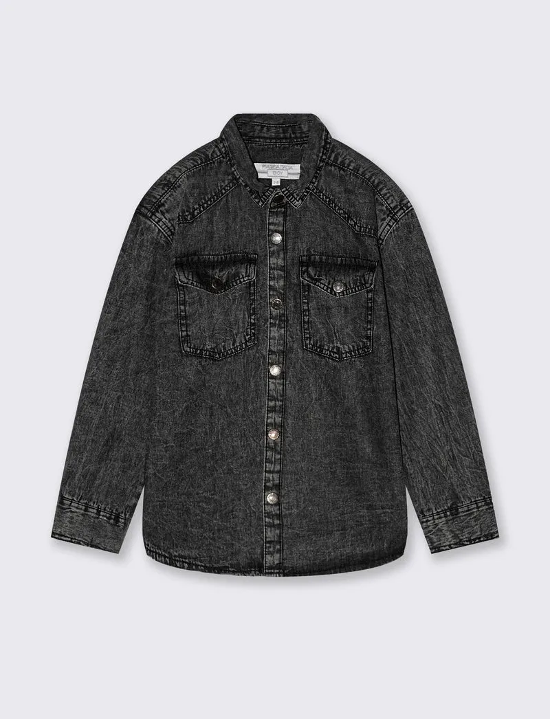 Camicia in denim. - Grigio