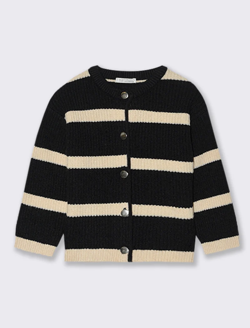 CARDIGAN IN MAGLIA A RIGHE CON BOTTONI - Nero-beige