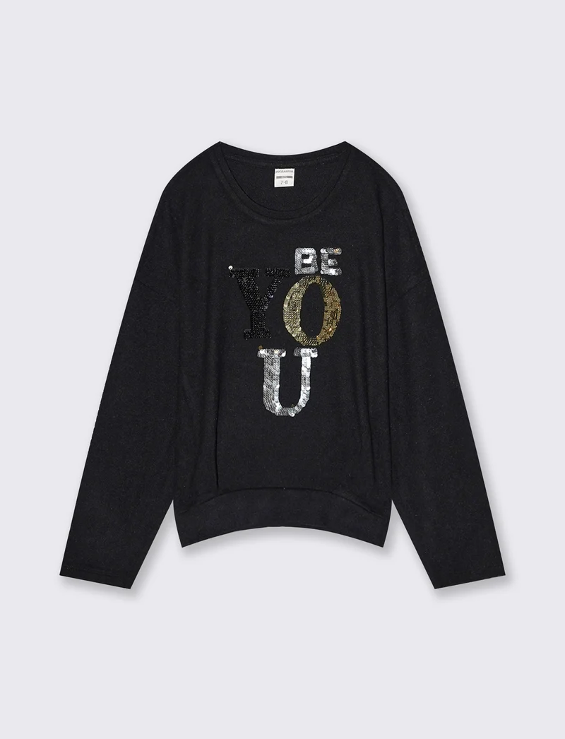 Maglia con paillettes reversibili - Nero