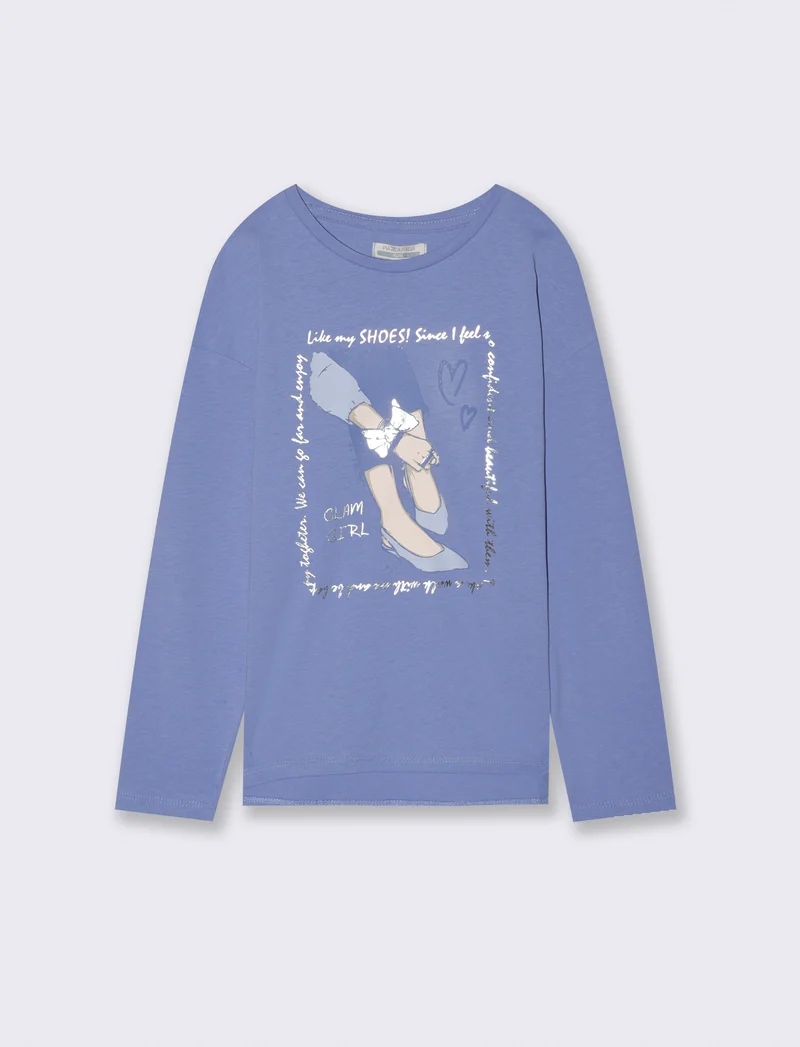 Maglia manica lunga in cotone. - Azzurro