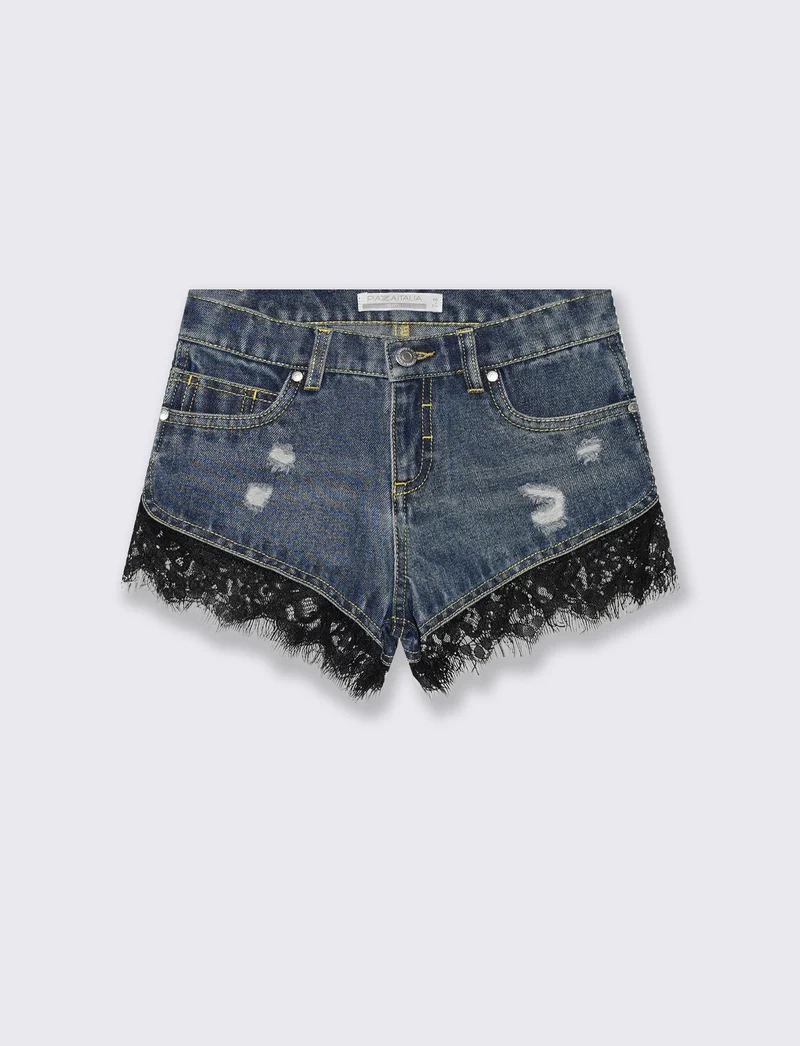 Short con pizzo da bambina - Denim