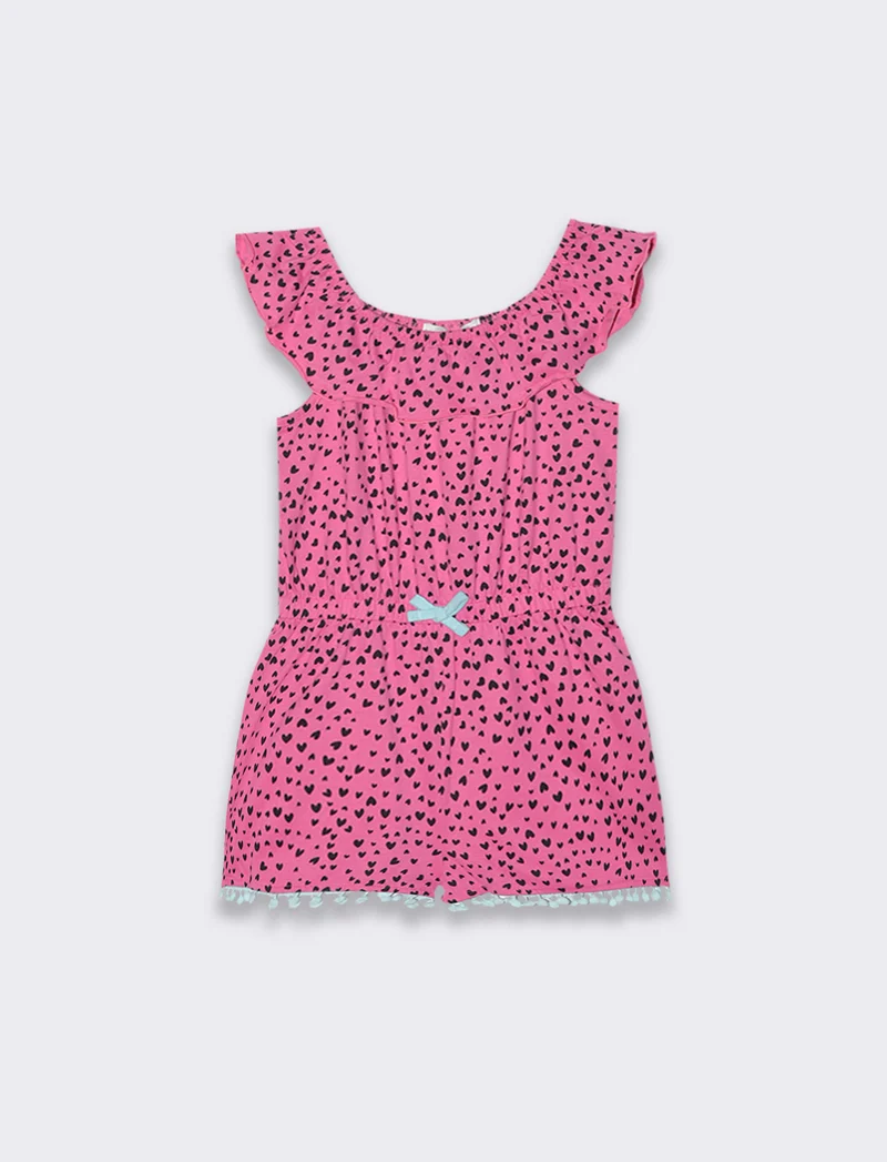Salopette in jersey stampato da bambina - Rosa