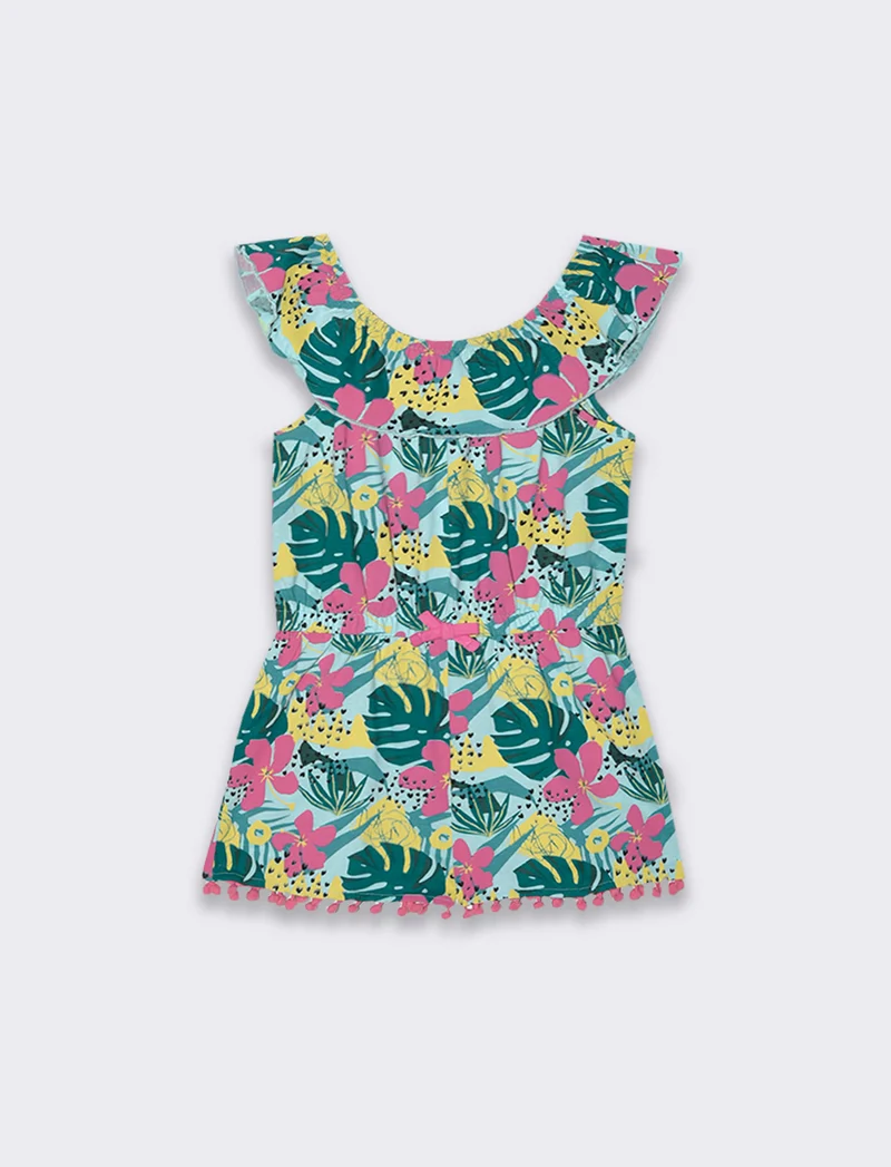 Salopette in jersey stampato da bambina - Verde acqua