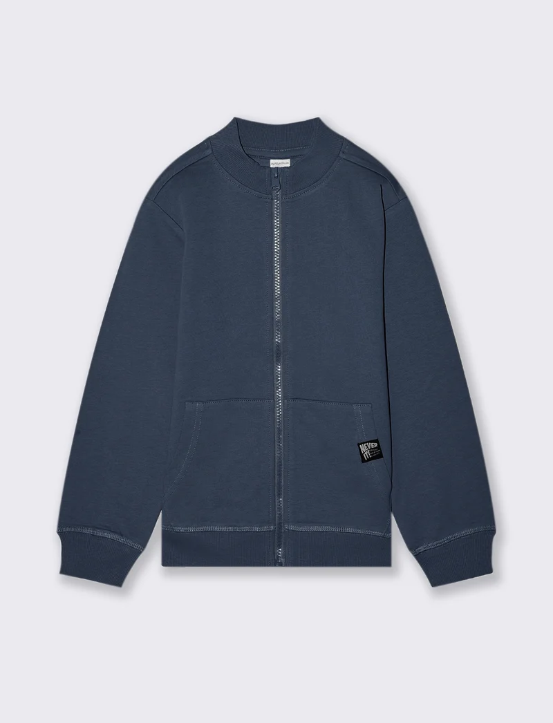 Felpa collo alto con zip. - Blu