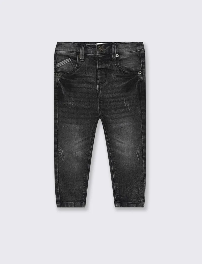 Jeans elastico con rotture - Nero