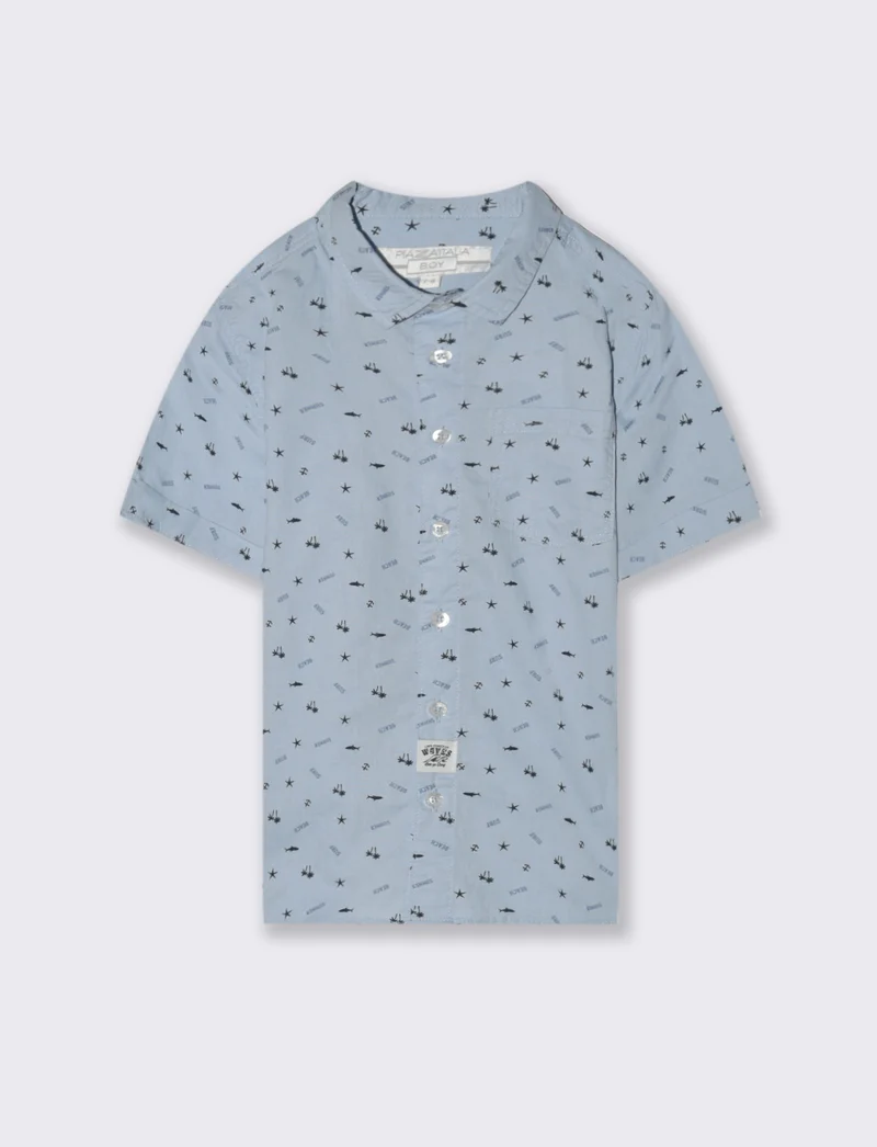 Camicia micro stampa da bambino - Celeste