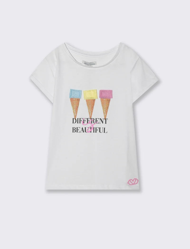 T-shirt in cotone elasticizzato da bambina - Bianco