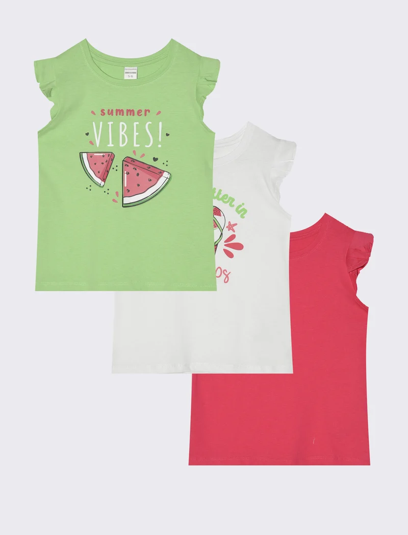 T-shirt 3 pack da bambina - Fuxia
