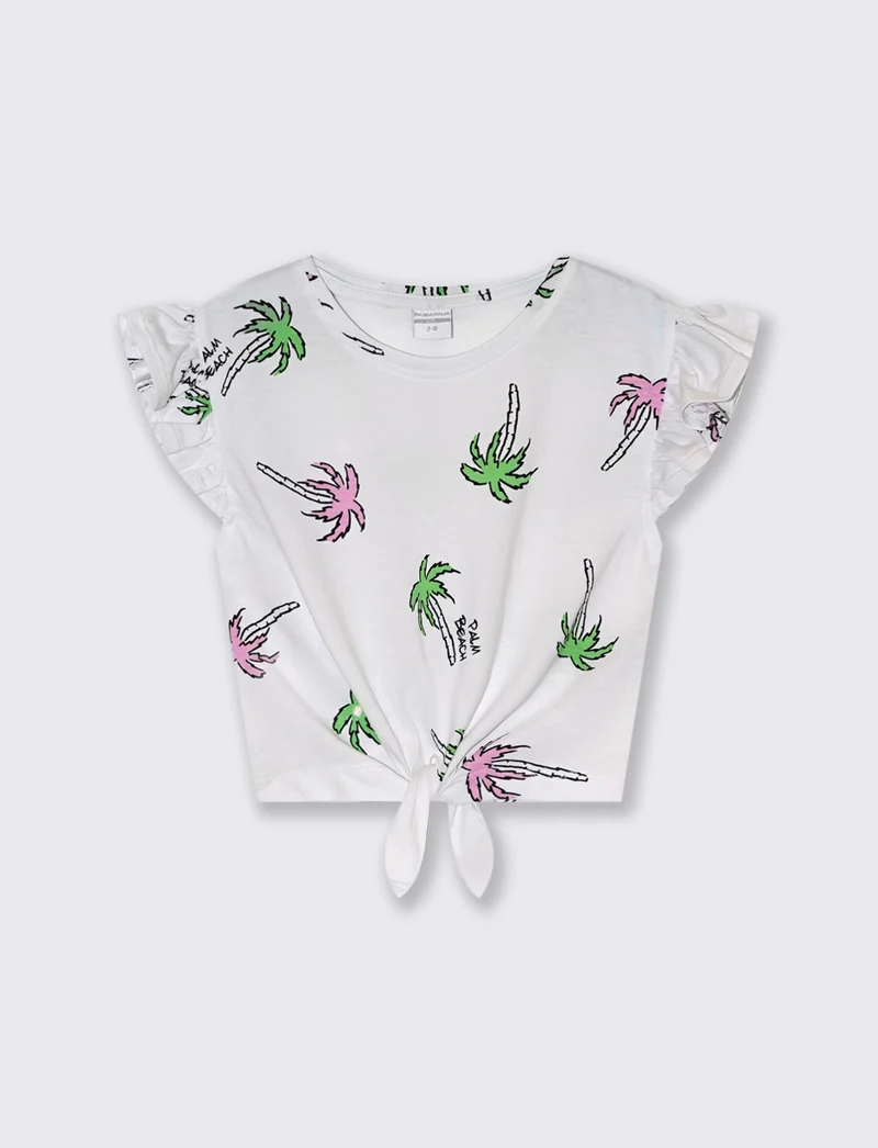 T-shirt stampata con nodo al fondo da bambina - Fantasia