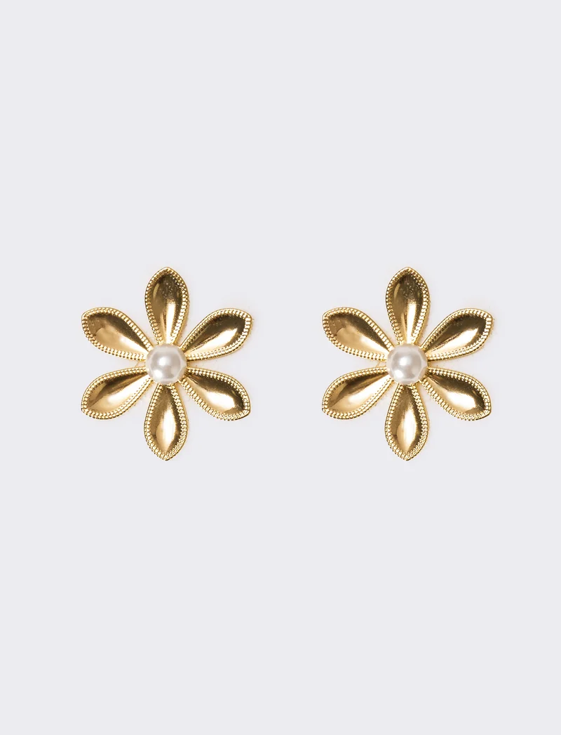 Orecchini donna margherita con perla - Oro