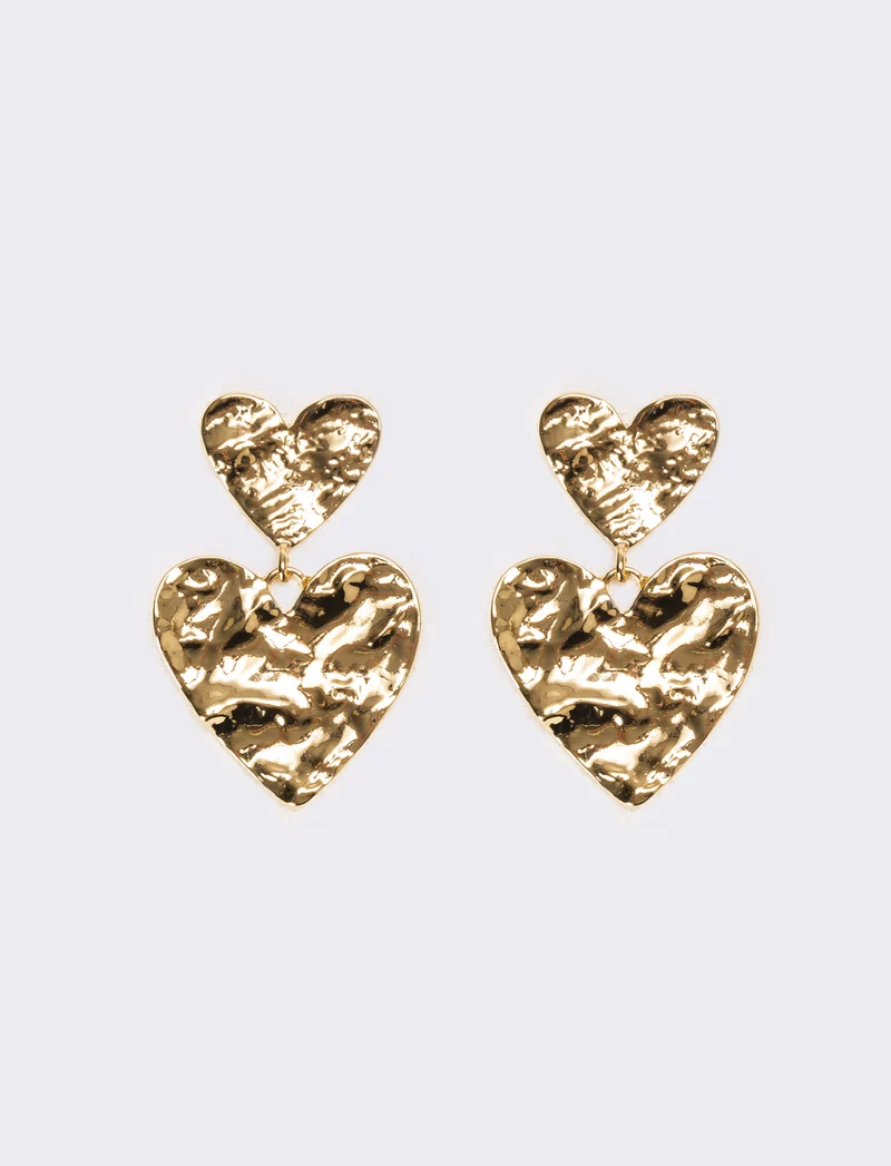 Orecchini donna doppio cuore martellato - Oro