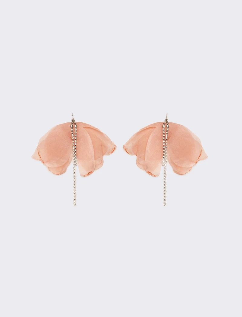 Orecchini donna fiore in tessuto con strass - Rosa