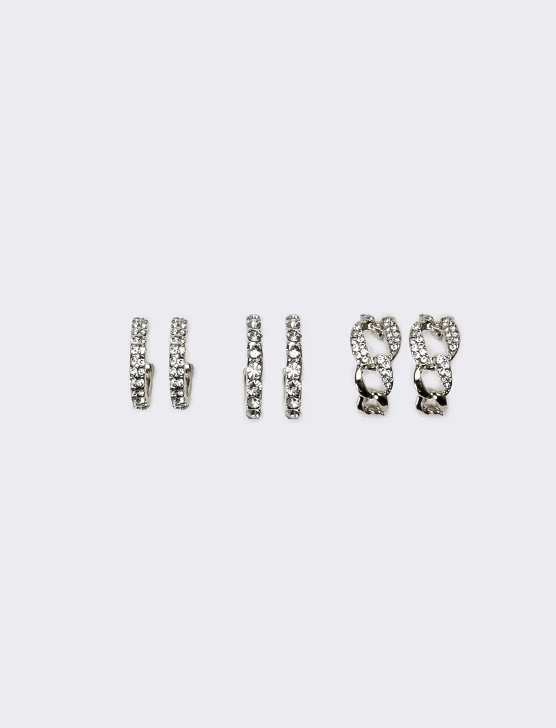 Orecchini donna card 3 paia orecchini cerchietti strass - Argento