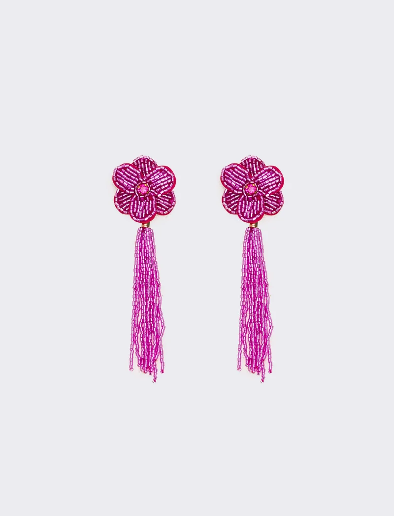 Orecchini donna fiore in conteria - Fuxia