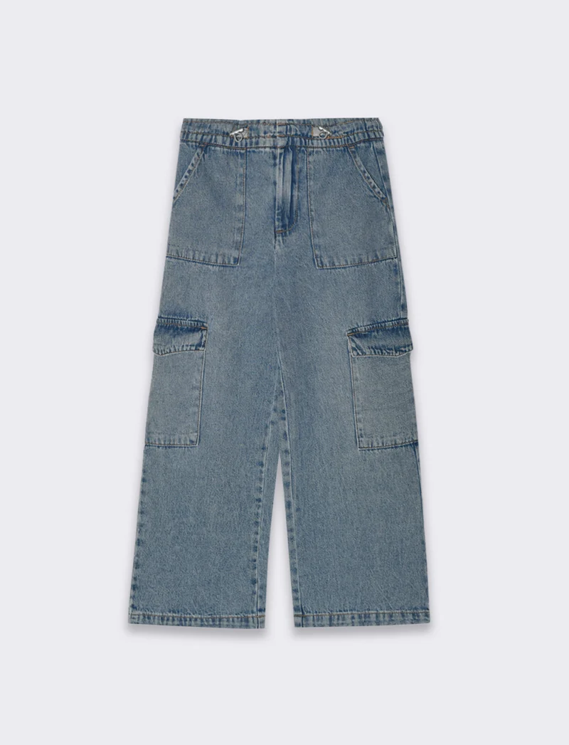Jeans cargo con tasconi da bambina - Denim
