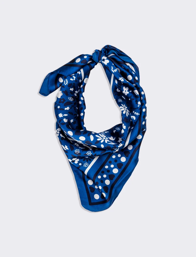 Foulard donna stampe pois 70x70 - Blu