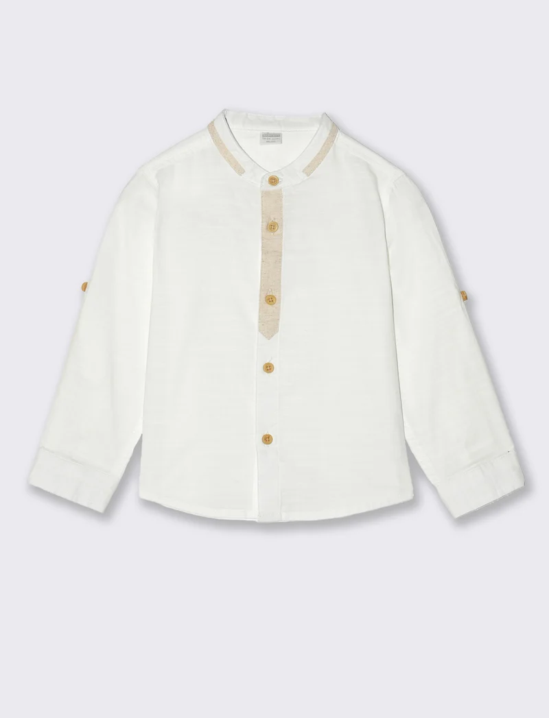 Camicia con abbottonatura a contrasto da neonato - Bianco latte
