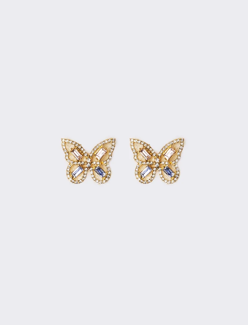 Orecchini donna farfalla con strass - Oro
