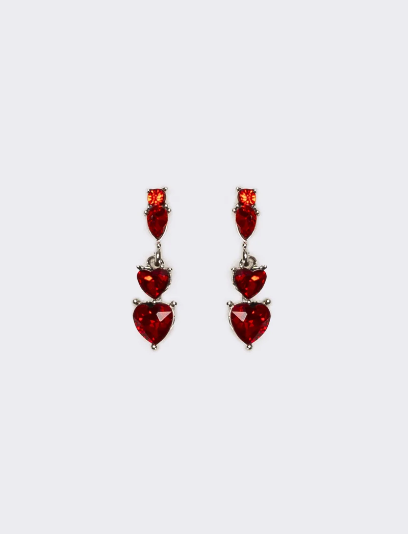 Orecchini donna 3 cuori strass - Rosso