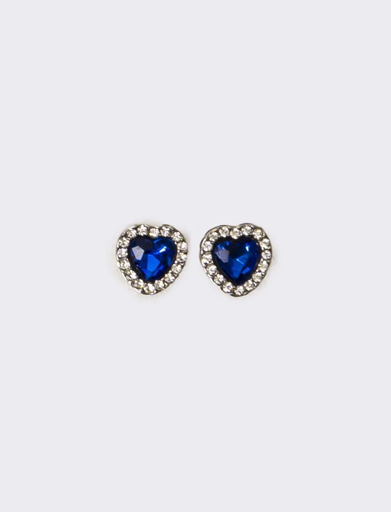 Orecchini donna strass a cuoricino - Blu